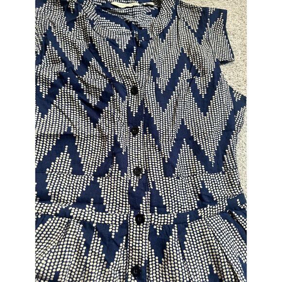 Anthropologie 11-1 Tylho Dress Womens Extra Small Navy Blue Beige Button Cottage - Picture 4 of 12